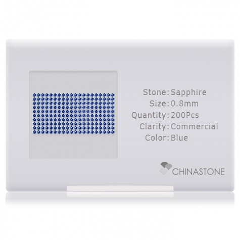 A perfectly calibrated lot of 200 high-precision cut natural sapphire gemstones, which are secured in a purpose-built box and accompanied by a Certificate of Authenticity. Each round shaped stone on average weighs 0.002 carat, measuring 0.8mm in length, 0.8mm in width and 0.52mm in depth, and features an exceptional brilliant cut and finish, along with an absolute minimum variance of color difference.