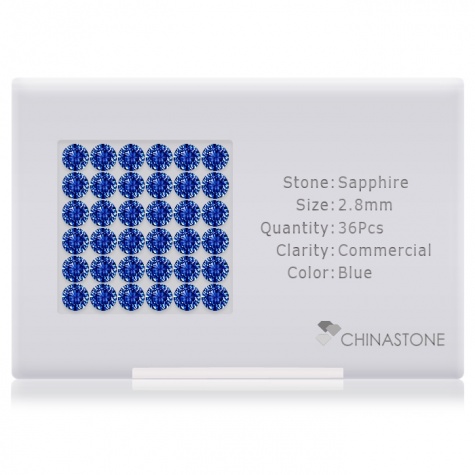 A perfectly calibrated lot of 36 high-precision cut natural sapphire gemstones, which are secured in a purpose-built box and accompanied by a Certificate of Authenticity. Each round shaped stone on average weighs 0.111 carat, measuring 2.8mm in length, 2.8mm in width and 1.82mm in depth, and features an exceptional brilliant cut and finish, along with an absolute minimum variance of color difference.