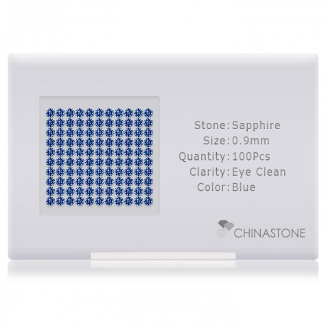 A perfectly calibrated lot of 100 high-precision cut natural sapphire gemstones, which are secured in a purpose-built box and accompanied by a Certificate of Authenticity. Each round shaped stone on average weighs 0.004 carat, measuring 0.9mm in length, 0.9mm in width and 0.58mm in depth, and features an exceptional brilliant cut and finish, along with an absolute minimum variance of color difference.