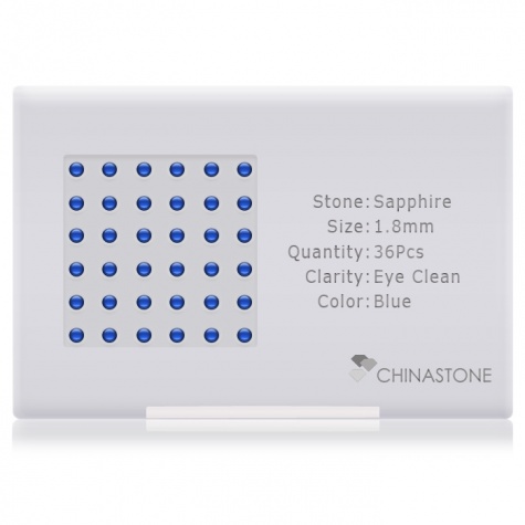 A perfectly calibrated lot of 36 high-precision cut natural sapphire gemstones, which are secured in a purpose-built box and accompanied by a Certificate of Authenticity. Each round shaped stone on average weighs 0.035 carat, measuring 1.8mm in length, 1.8mm in width and 1.17mm in depth, and features an exceptional cabochon cut and finish, along with an absolute minimum variance of color difference.