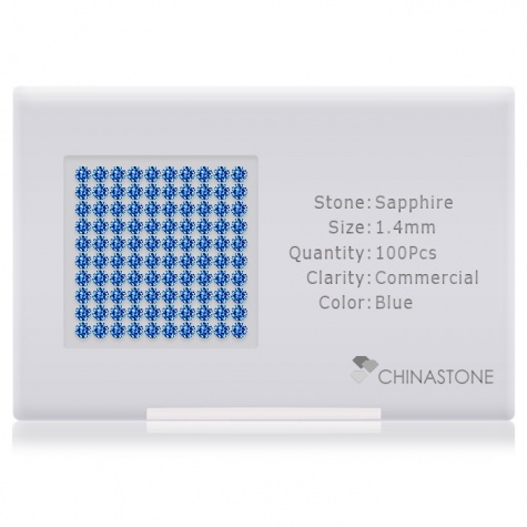 A perfectly calibrated lot of 100 high-precision cut natural sapphire gemstones, which are secured in a purpose-built box and accompanied by a Certificate of Authenticity. Each round shaped stone on average weighs 0.014 carat, measuring 1.4mm in length, 1.4mm in width and 0.91mm in depth, and features an exceptional brilliant cut and finish, along with an absolute minimum variance of color difference.