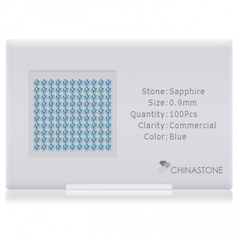 A perfectly calibrated lot of 100 high-precision cut natural sapphire gemstones, which are secured in a purpose-built box and accompanied by a Certificate of Authenticity. Each round shaped stone on average weighs 0.004 carat, measuring 0.9mm in length, 0.9mm in width and 0.58mm in depth, and features an exceptional brilliant cut and finish, along with an absolute minimum variance of color difference.