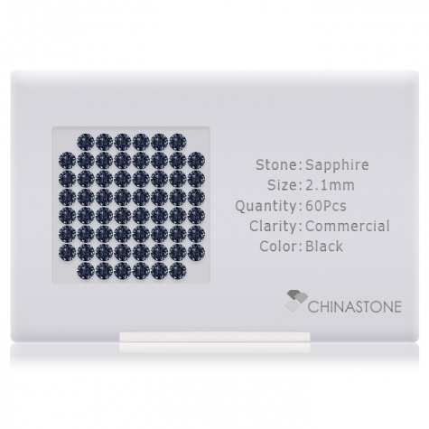 A perfectly calibrated lot of 60 high-precision cut natural sapphire gemstones, which are secured in a purpose-built box and accompanied by a Certificate of Authenticity. Each round shaped stone on average weighs 0.045 carat, measuring 2.1mm in length, 2.1mm in width and 1.36mm in depth, and features an exceptional brilliant cut and finish, along with an absolute minimum variance of color difference.