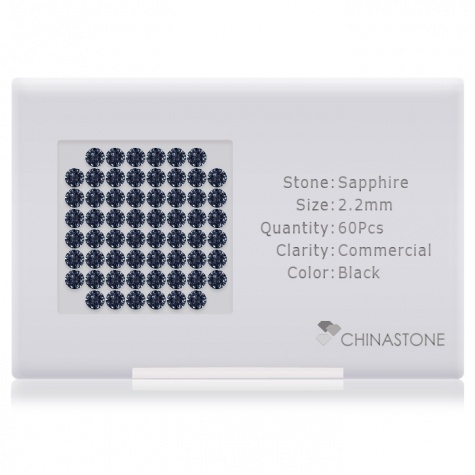 A perfectly calibrated lot of 60 high-precision cut natural sapphire gemstones, which are secured in a purpose-built box and accompanied by a Certificate of Authenticity. Each round shaped stone on average weighs 0.056 carat, measuring 2.2mm in length, 2.2mm in width and 1.43mm in depth, and features an exceptional brilliant cut and finish, along with an absolute minimum variance of color difference.