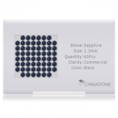 A perfectly calibrated lot of 60 high-precision cut natural sapphire gemstones, which are secured in a purpose-built box and accompanied by a Certificate of Authenticity. Each round shaped stone on average weighs 0.063 carat, measuring 2.3mm in length, 2.3mm in width and 1.5mm in depth, and features an exceptional brilliant cut and finish, along with an absolute minimum variance of color difference.