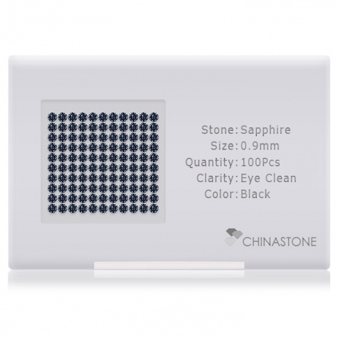 A perfectly calibrated lot of 100 high-precision cut natural sapphire gemstones, which are secured in a purpose-built box and accompanied by a Certificate of Authenticity. Each round shaped stone on average weighs 0.004 carat, measuring 0.9mm in length, 0.9mm in width and 0.585mm in depth, and features an exceptional brilliant cut and finish, along with an absolute minimum variance of color difference.