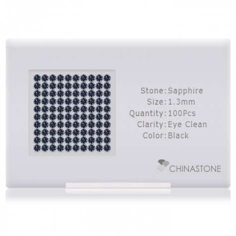 A perfectly calibrated lot of 100 high-precision cut natural sapphire gemstones, which are secured in a purpose-built box and accompanied by a Certificate of Authenticity. Each round shaped stone on average weighs 0.011 carat, measuring 1.3mm in length, 1.3mm in width and 0.845mm in depth, and features an exceptional brilliant cut and finish, along with an absolute minimum variance of color difference.