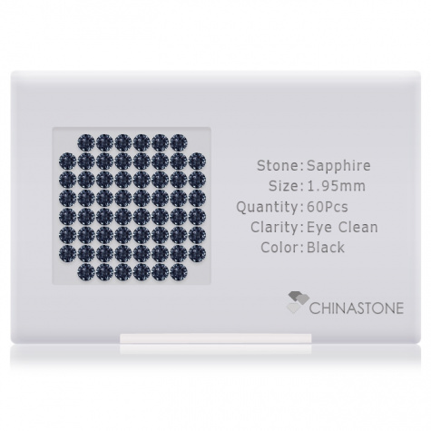 A perfectly calibrated lot of 60 high-precision cut natural sapphire gemstones, which are secured in a purpose-built box and accompanied by a Certificate of Authenticity. Each round shaped stone on average weighs 0.04 carat, measuring 1.95mm in length, 1.95mm in width and 1.27mm in depth, and features an exceptional brilliant cut and finish, along with an absolute minimum variance of color difference.