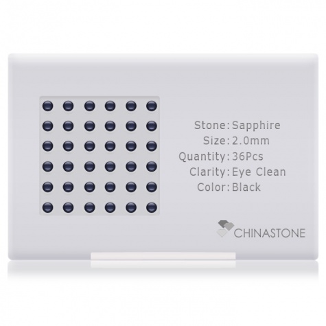 A perfectly calibrated lot of 36 high-precision cut natural sapphire gemstones, which are secured in a purpose-built box and accompanied by a Certificate of Authenticity. Each round shaped stone on average weighs 0.048 carat, measuring 2mm in length, 2mm in width and 1.3mm in depth, and features an exceptional cabochon cut and finish, along with an absolute minimum variance of color difference.