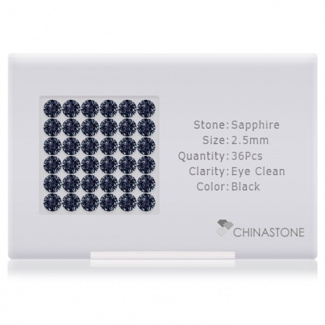 A perfectly calibrated lot of 36 high-precision cut natural sapphire gemstones, which are secured in a purpose-built box and accompanied by a Certificate of Authenticity. Each round shaped stone on average weighs 0.083 carat, measuring 2.5mm in length, 2.5mm in width and 1.62mm in depth, and features an exceptional brilliant cut and finish, along with an absolute minimum variance of color difference.