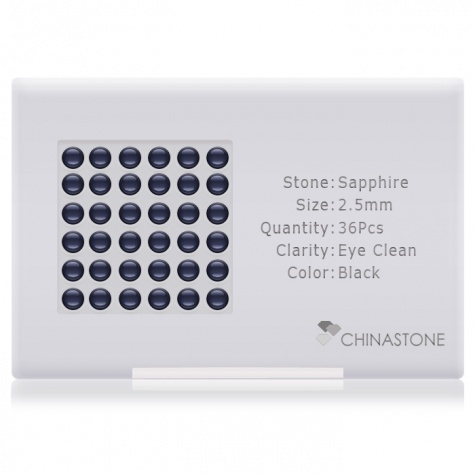 A perfectly calibrated lot of 36 high-precision cut natural sapphire gemstones, which are secured in a purpose-built box and accompanied by a Certificate of Authenticity. Each round shaped stone on average weighs 0.095 carat, measuring 2.5mm in length, 2.5mm in width and 1.62mm in depth, and features an exceptional cabochon cut and finish, along with an absolute minimum variance of color difference.