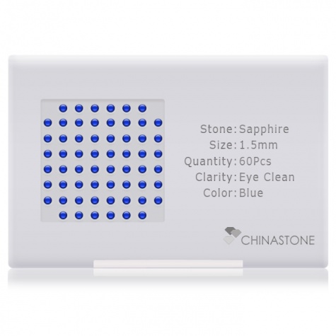 A perfectly calibrated lot of 60 high-precision cut natural sapphire gemstones, which are secured in a purpose-built box and accompanied by a Certificate of Authenticity. Each round shaped stone on average weighs 0.02 carat, measuring 1.5mm in length, 1.5mm in width and 0.98mm in depth, and features an exceptional cabochon cut and finish, along with an absolute minimum variance of color difference.