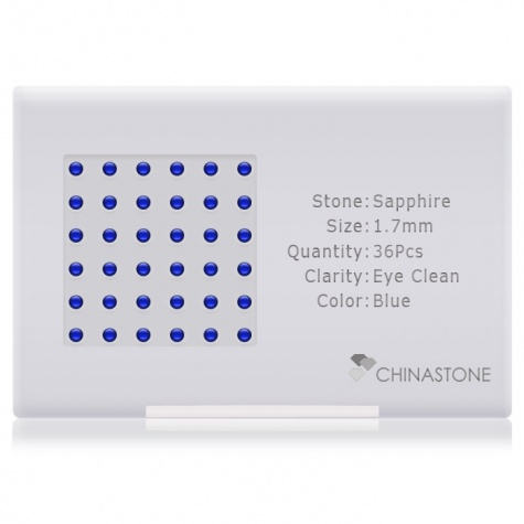 A perfectly calibrated lot of 36 high-precision cut natural sapphire gemstones, which are secured in a purpose-built box and accompanied by a Certificate of Authenticity. Each round shaped stone on average weighs 0.03 carat, measuring 1.7mm in length, 1.7mm in width and 1.105mm in depth, and features an exceptional cabochon cut and finish, along with an absolute minimum variance of color difference.