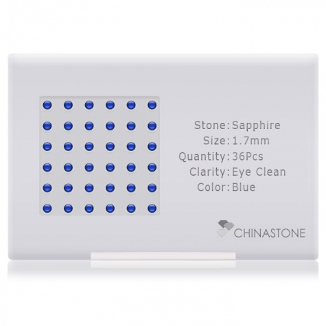 A perfectly calibrated lot of 36 high-precision cut natural sapphire gemstones, which are secured in a purpose-built box and accompanied by a Certificate of Authenticity. Each round shaped stone on average weighs 0.03 carat, measuring 1.7mm in length, 1.7mm in width and 1.105mm in depth, and features an exceptional cabochon cut and finish, along with an absolute minimum variance of color difference.