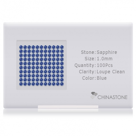 A perfectly calibrated lot of 100 high-precision cut natural sapphire gemstones, which are secured in a purpose-built box and accompanied by a Certificate of Authenticity. Each round shaped stone on average weighs 0.006 carat, measuring 1mm in length, 1mm in width and 0.65mm in depth, and features an exceptional brilliant cut and finish, along with an absolute minimum variance of color difference.