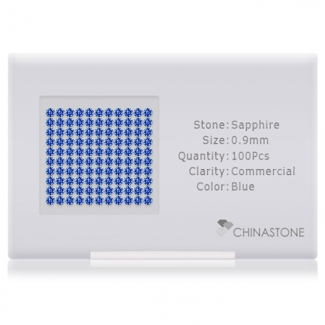 A perfectly calibrated lot of 100 high-precision cut natural sapphire gemstones, which are secured in a purpose-built box and accompanied by a Certificate of Authenticity. Each round shaped stone on average weighs 0.004 carat, measuring 0.9mm in length, 0.9mm in width and 0.585mm in depth, and features an exceptional brilliant cut and finish, along with an absolute minimum variance of color difference.