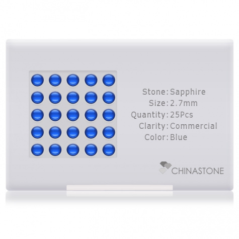 A perfectly calibrated lot of 25 high-precision cut natural sapphire gemstones, which are secured in a purpose-built box and accompanied by a Certificate of Authenticity. Each round shaped stone on average weighs 0.12 carat, measuring 2.7mm in length, 2.7mm in width and 1.76mm in depth, and features an exceptional cabochon cut and finish, along with an absolute minimum variance of color difference.