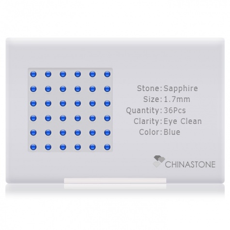 A perfectly calibrated lot of 36 high-precision cut natural sapphire gemstones, which are secured in a purpose-built box and accompanied by a Certificate of Authenticity. Each round shaped stone on average weighs 0.03 carat, measuring 1.7mm in length, 1.7mm in width and 1.105mm in depth, and features an exceptional cabochon cut and finish, along with an absolute minimum variance of color difference.