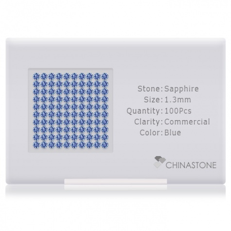 A perfectly calibrated lot of 100 high-precision cut natural sapphire gemstones, which are secured in a purpose-built box and accompanied by a Certificate of Authenticity. Each round shaped stone on average weighs 0.011 carat, measuring 1.3mm in length, 1.3mm in width and 0.845mm in depth, and features an exceptional brilliant cut and finish, along with an absolute minimum variance of color difference.