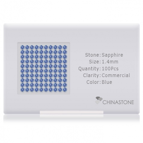 A perfectly calibrated lot of 100 high-precision cut natural sapphire gemstones, which are secured in a purpose-built box and accompanied by a Certificate of Authenticity. Each round shaped stone on average weighs 0.014 carat, measuring 1.4mm in length, 1.4mm in width and 0.91mm in depth, and features an exceptional brilliant cut and finish, along with an absolute minimum variance of color difference.