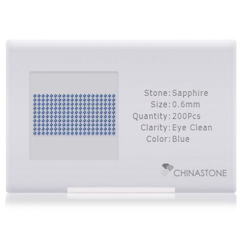 A perfectly calibrated lot of 200 high-precision cut natural sapphire gemstones, which are secured in a purpose-built box and accompanied by a Certificate of Authenticity. Each round shaped stone on average weighs 0.001 carat, measuring 0.6mm in length, 0.6mm in width and 0.39mm in depth, and features an exceptional single cut and finish, along with an absolute minimum variance of color difference.