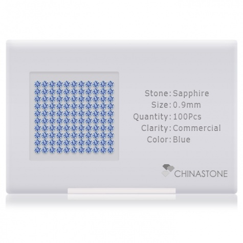 A perfectly calibrated lot of 100 high-precision cut natural sapphire gemstones, which are secured in a purpose-built box and accompanied by a Certificate of Authenticity. Each round shaped stone on average weighs 0.004 carat, measuring 0.9mm in length, 0.9mm in width and 0.585mm in depth, and features an exceptional brilliant cut and finish, along with an absolute minimum variance of color difference.