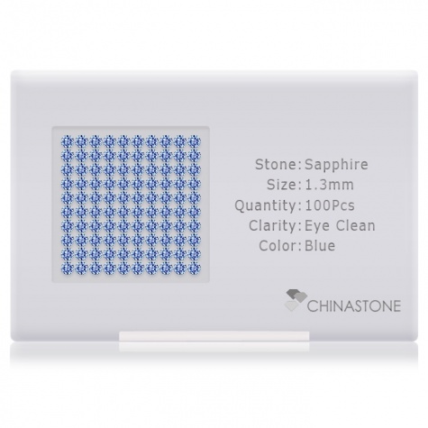 A perfectly calibrated lot of 100 high-precision cut natural sapphire gemstones, which are secured in a purpose-built box and accompanied by a Certificate of Authenticity. Each round shaped stone on average weighs 0.011 carat, measuring 1.3mm in length, 1.3mm in width and 0.845mm in depth, and features an exceptional brilliant cut and finish, along with an absolute minimum variance of color difference.