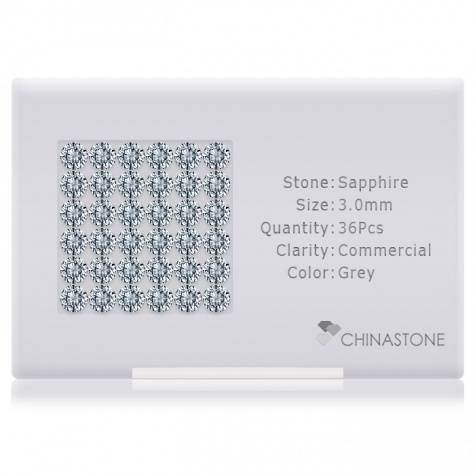 A perfectly calibrated lot of 36 high-precision cut natural sapphire gemstones, which are secured in a purpose-built box and accompanied by a Certificate of Authenticity. Each round shaped stone on average weighs 0.143 carat, measuring 3mm in length, 3mm in width and 1.95mm in depth, and features an exceptional brilliant cut and finish, along with an absolute minimum variance of color difference.