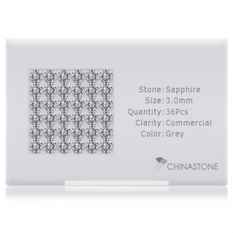 A perfectly calibrated lot of 36 high-precision cut natural sapphire gemstones, which are secured in a purpose-built box and accompanied by a Certificate of Authenticity. Each round shaped stone on average weighs 0.143 carat, measuring 3mm in length, 3mm in width and 1.95mm in depth, and features an exceptional brilliant cut and finish, along with an absolute minimum variance of color difference.