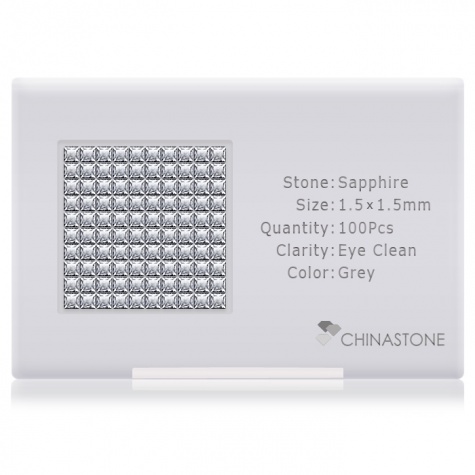 A perfectly calibrated lot of 100 high-precision cut natural sapphire gemstones, which are secured in a purpose-built box and accompanied by a Certificate of Authenticity. Each square shaped stone on average weighs 0.02 carat, measuring 1.5mm in length, 1.5mm in width and 1.02mm in depth, and features an exceptional princess cut and finish, along with an absolute minimum variance of color difference.