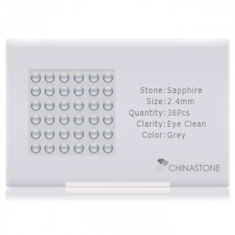 A perfectly calibrated lot of 36 high-precision cut natural sapphire gemstones, which are secured in a purpose-built box and accompanied by a Certificate of Authenticity. Each round shaped stone on average weighs 0.09 carat, measuring 2.4mm in length, 2.4mm in width and 1.56mm in depth, and features an exceptional cabochon cut and finish, along with an absolute minimum variance of color difference.