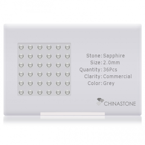 A perfectly calibrated lot of 36 high-precision cut natural sapphire gemstones, which are secured in a purpose-built box and accompanied by a Certificate of Authenticity. Each round shaped stone on average weighs 0.048 carat, measuring 2mm in length, 2mm in width and 1.3mm in depth, and features an exceptional cabochon cut and finish, along with an absolute minimum variance of color difference.