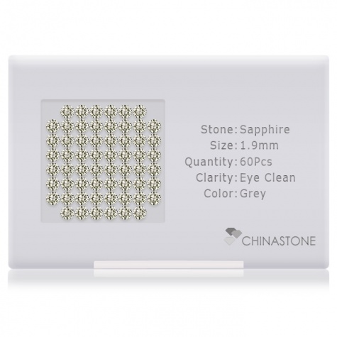 A perfectly calibrated lot of 60 high-precision cut natural sapphire gemstones, which are secured in a purpose-built box and accompanied by a Certificate of Authenticity. Each round shaped stone on average weighs 0.031 carat, measuring 1.9mm in length, 1.9mm in width and 1.24mm in depth, and features an exceptional brilliant cut and finish, along with an absolute minimum variance of color difference.