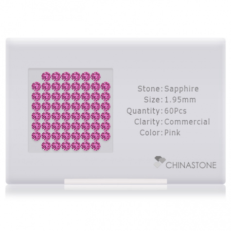 A perfectly calibrated lot of 60 high-precision cut natural sapphire gemstones, which are secured in a purpose-built box and accompanied by a Certificate of Authenticity. Each round shaped stone on average weighs 0.04 carat, measuring 1.95mm in length, 1.95mm in width and 1.268mm in depth, and features an exceptional brilliant cut and finish, along with an absolute minimum variance of color difference.