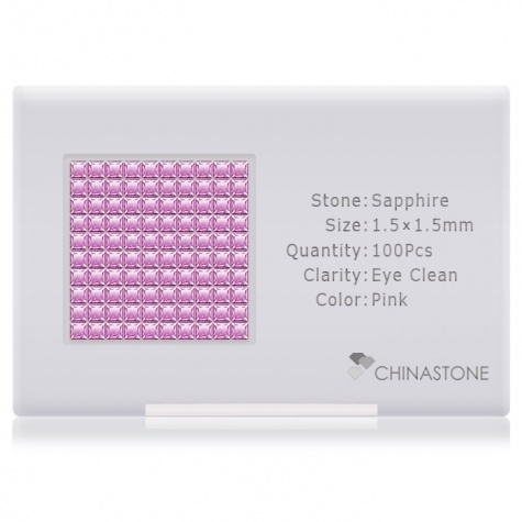 A perfectly calibrated lot of 100 high-precision cut natural sapphire gemstones, which are secured in a purpose-built box and accompanied by a Certificate of Authenticity. Each square shaped stone on average weighs 0.02 carat, measuring 1.5mm in length, 1.5mm in width and 0.98mm in depth, and features an exceptional princess cut and finish, along with an absolute minimum variance of color difference.