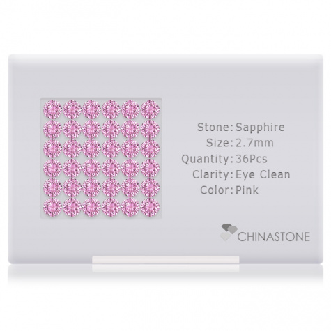 A perfectly calibrated lot of 36 high-precision cut natural sapphire gemstones, which are secured in a purpose-built box and accompanied by a Certificate of Authenticity. Each round shaped stone on average weighs 0.1 carat, measuring 2.7mm in length, 2.7mm in width and 1.75mm in depth, and features an exceptional brilliant cut and finish, along with an absolute minimum variance of color difference.