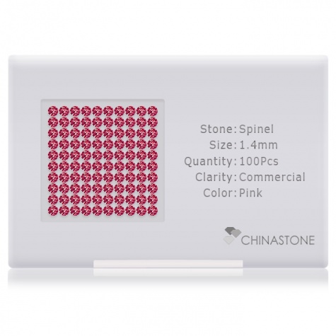 A perfectly calibrated lot of 100 high-precision cut natural spinel gemstones, which are secured in a purpose-built box and accompanied by a Certificate of Authenticity. Each round shaped stone on average weighs 0.014 carat, measuring 1.4mm in length, 1.4mm in width and 0.896mm in depth, and features an exceptional brilliant cut and finish, along with an absolute minimum variance of color difference.