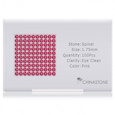 A perfectly calibrated lot of 100 high-precision cut natural spinel gemstones, which are secured in a purpose-built box and accompanied by a Certificate of Authenticity. Each round shaped stone on average weighs 0.024 carat, measuring 1.75mm in length, 1.75mm in width and 1.12mm in depth, and features an exceptional brilliant cut and finish, along with an absolute minimum variance of color difference.