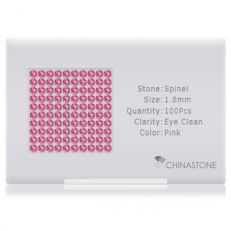 A perfectly calibrated lot of 100 high-precision cut natural spinel gemstones, which are secured in a purpose-built box and accompanied by a Certificate of Authenticity. Each round shaped stone on average weighs 0.026 carat, measuring 1.8mm in length, 1.8mm in width and 1.152mm in depth, and features an exceptional brilliant cut and finish, along with an absolute minimum variance of color difference.