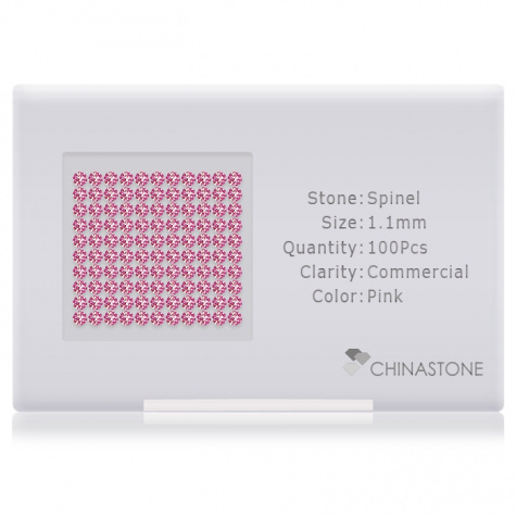 A perfectly calibrated lot of 100 high-precision cut natural spinel gemstones, which are secured in a purpose-built box and accompanied by a Certificate of Authenticity. Each round shaped stone on average weighs 0.007 carat, measuring 1.1mm in length, 1.1mm in width and 0.704mm in depth, and features an exceptional brilliant cut and finish, along with an absolute minimum variance of color difference.