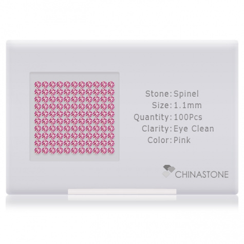 A perfectly calibrated lot of 100 high-precision cut natural spinel gemstones, which are secured in a purpose-built box and accompanied by a Certificate of Authenticity. Each round shaped stone on average weighs 0.007 carat, measuring 1.1mm in length, 1.1mm in width and 0.704mm in depth, and features an exceptional brilliant cut and finish, along with an absolute minimum variance of color difference.