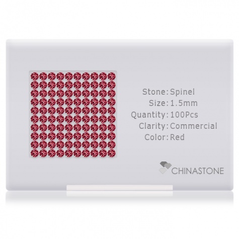 A perfectly calibrated lot of 100 high-precision cut natural spinel gemstones, which are secured in a purpose-built box and accompanied by a Certificate of Authenticity. Each round shaped stone on average weighs 0.015 carat, measuring 1.5mm in length, 1.5mm in width and 0.96mm in depth, and features an exceptional brilliant cut and finish, along with an absolute minimum variance of color difference.
