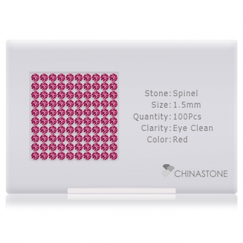 A perfectly calibrated lot of 100 high-precision cut natural spinel gemstones, which are secured in a purpose-built box and accompanied by a Certificate of Authenticity. Each round shaped stone on average weighs 0.015 carat, measuring 1.5mm in length, 1.5mm in width and 0.96mm in depth, and features an exceptional brilliant cut and finish, along with an absolute minimum variance of color difference.