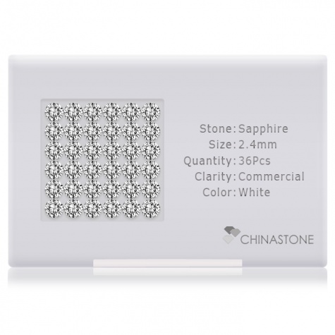 A perfectly calibrated lot of 36 high-precision cut natural sapphire gemstones, which are secured in a purpose-built box and accompanied by a Certificate of Authenticity. Each round shaped stone on average weighs 0.071 carat, measuring 2.4mm in length, 2.4mm in width and 1.56mm in depth, and features an exceptional brilliant cut and finish, along with an absolute minimum variance of color difference.