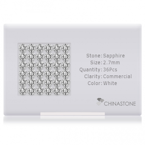 A perfectly calibrated lot of 36 high-precision cut natural sapphire gemstones, which are secured in a purpose-built box and accompanied by a Certificate of Authenticity. Each round shaped stone on average weighs 0.1 carat, measuring 2.7mm in length, 2.7mm in width and 1.75mm in depth, and features an exceptional brilliant cut and finish, along with an absolute minimum variance of color difference.