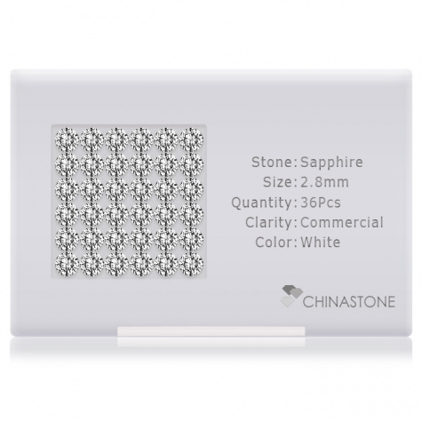 A perfectly calibrated lot of 36 high-precision cut natural sapphire gemstones, which are secured in a purpose-built box and accompanied by a Certificate of Authenticity. Each round shaped stone on average weighs 0.111 carat, measuring 2.8mm in length, 2.8mm in width and 1.82mm in depth, and features an exceptional brilliant cut and finish, along with an absolute minimum variance of color difference.