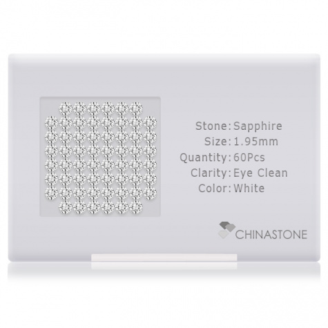 A perfectly calibrated lot of 60 high-precision cut natural sapphire gemstones, which are secured in a purpose-built box and accompanied by a Certificate of Authenticity. Each round shaped stone on average weighs 0.04 carat, measuring 1.95mm in length, 1.95mm in width and 1.268mm in depth, and features an exceptional brilliant cut and finish, along with an absolute minimum variance of color difference.