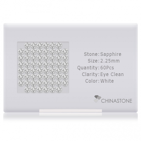A perfectly calibrated lot of 60 high-precision cut natural sapphire gemstones, which are secured in a purpose-built box and accompanied by a Certificate of Authenticity. Each round shaped stone on average weighs 0.059 carat, measuring 2.25mm in length, 2.25mm in width and 1.46mm in depth, and features an exceptional brilliant cut and finish, along with an absolute minimum variance of color difference.