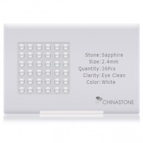 A perfectly calibrated lot of 36 high-precision cut natural sapphire gemstones, which are secured in a purpose-built box and accompanied by a Certificate of Authenticity. Each round shaped stone on average weighs 0.09 carat, measuring 2.4mm in length, 2.4mm in width and 1.56mm in depth, and features an exceptional cabochon cut and finish, along with an absolute minimum variance of color difference.