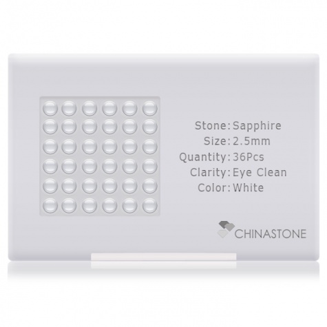 A perfectly calibrated lot of 36 high-precision cut natural sapphire gemstones, which are secured in a purpose-built box and accompanied by a Certificate of Authenticity. Each round shaped stone on average weighs 0.095 carat, measuring 2.5mm in length, 2.5mm in width and 1.625mm in depth, and features an exceptional cabochon cut and finish, along with an absolute minimum variance of color difference.